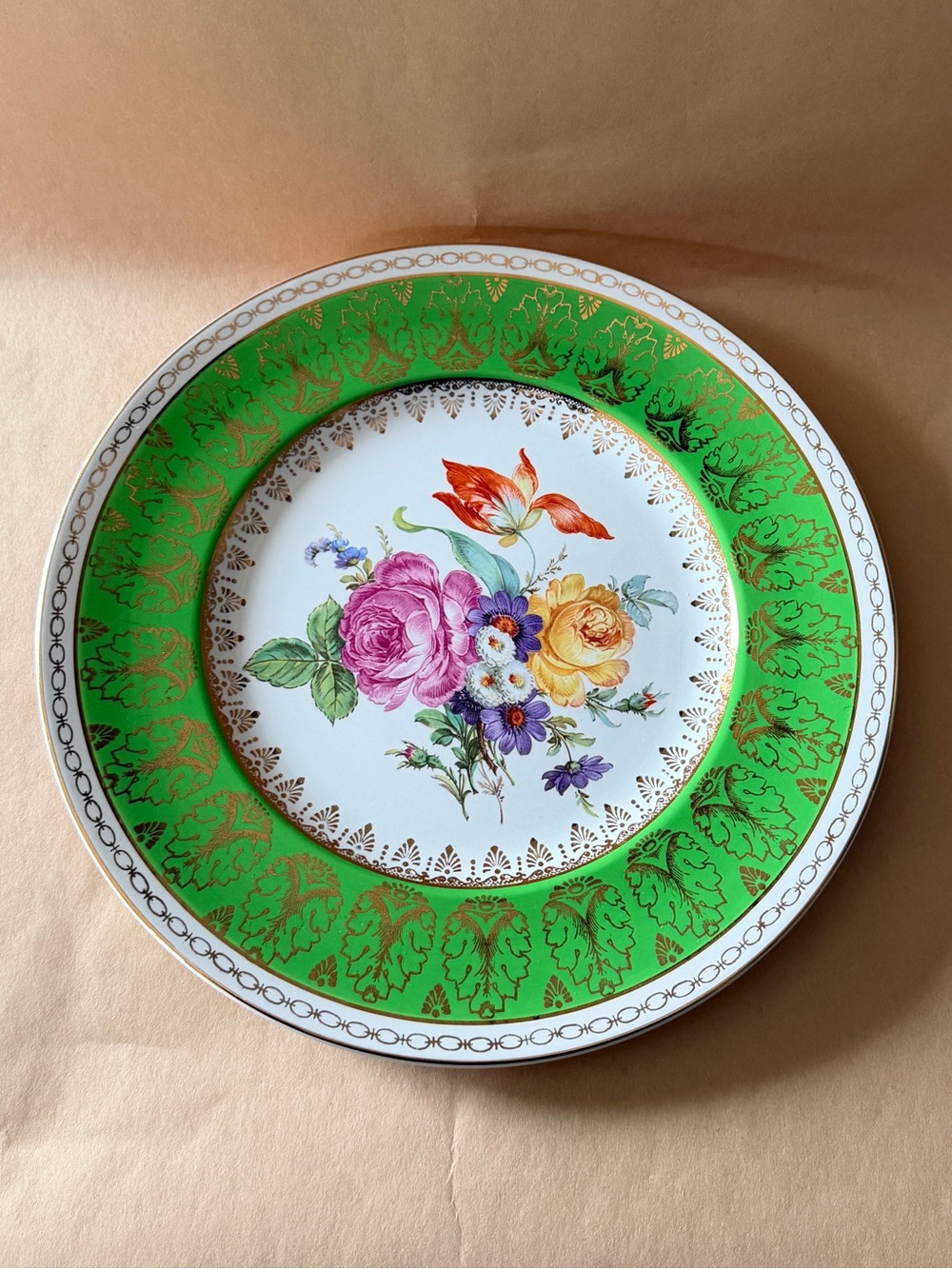 Vintage Green Floral Porcelain Plate – Made in England for Birks